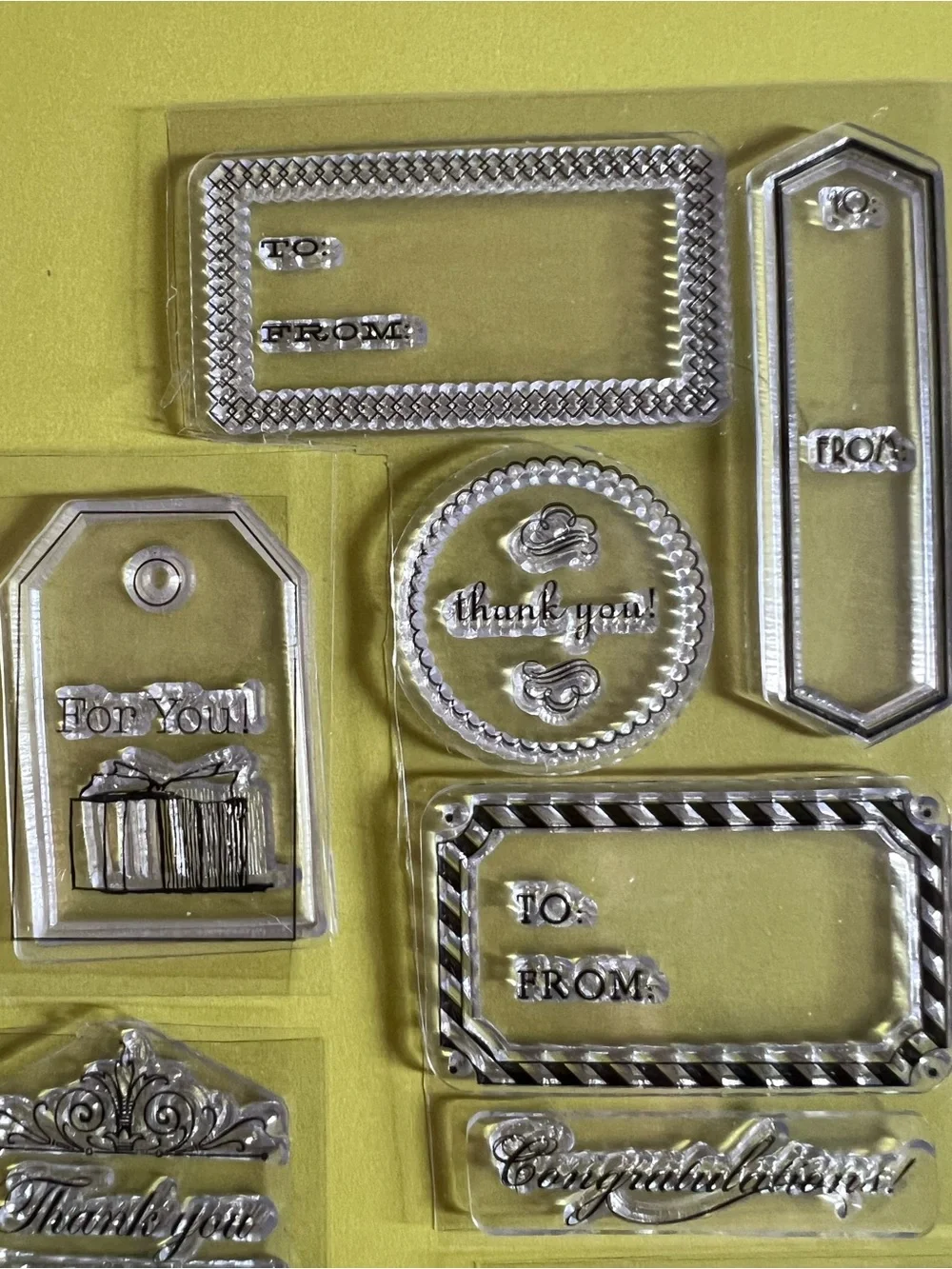 Acrylic Cling Rubber Stamps Lot of 21 Greetings Tags Travel Mail